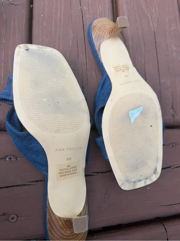 Ann Taylor Denim Blue Knotted Kitten Heel Mule Sandals Size 9 - Image 5
