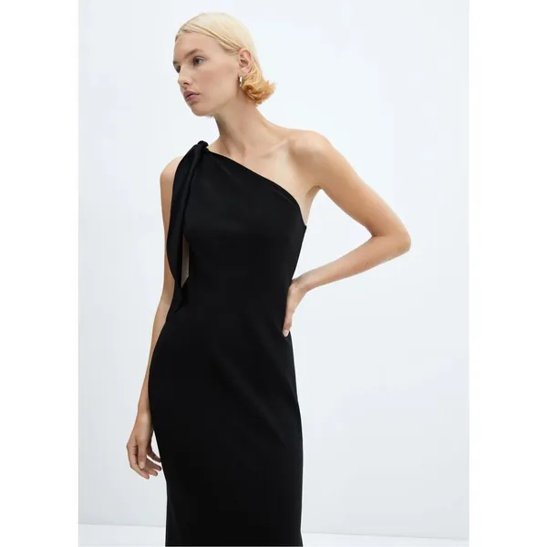 Mango Black Asymmetric Bow Maxi Dress With Slit Xs New $129.99 #758 - Image 3