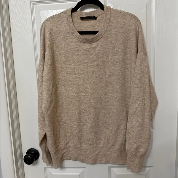 JENNI KAYNE‎ oversized crewneck sweater tan oatmeal small cashmere wool blend - Image 2