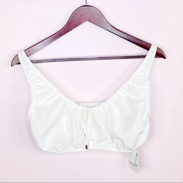 Zara‎ Textured Cotton Linen Blend Smocked Back Peasant Crop Top White Large NWT - Image 10