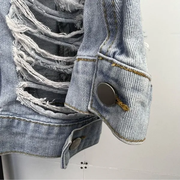 Thirty 6 Point 5 Denim Jacket Women S Blue Oversized Distressed Grunge Boyfriend - Image 6