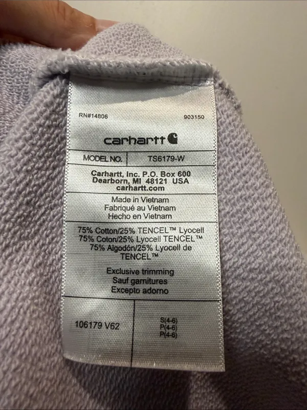 Carhartt Women's Relaxed Fit Crewneck Sweatshirt Logo Chest Pale Purple SZ S - Image 6