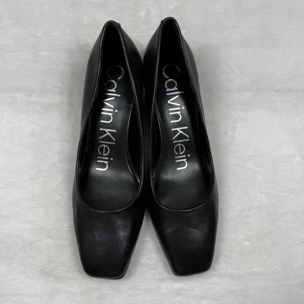 Calvin Klein Kcalanta2 Black Leather Square Toe Block Heel Pumps Women's Size 6M - Image 3