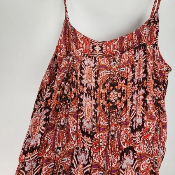 Purple Snow Wide Leg Jumpsuit Bohemian Ethnic Print Palazzo Spaghetti Straps M - Image 9