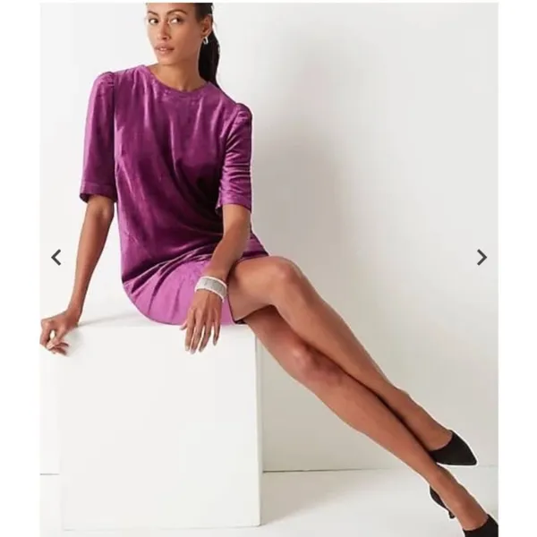 NWT J.Jill Velvet Shift Dress XL Jewel Purple Elbow Puff Sleeve Cocktail Holiday - Image 4