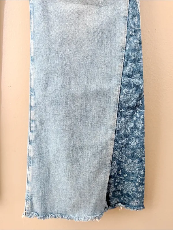 American Eagle Super Hi-Rise Flare Jeans Distressed Patchwork Size 10 Regular - Image 5
