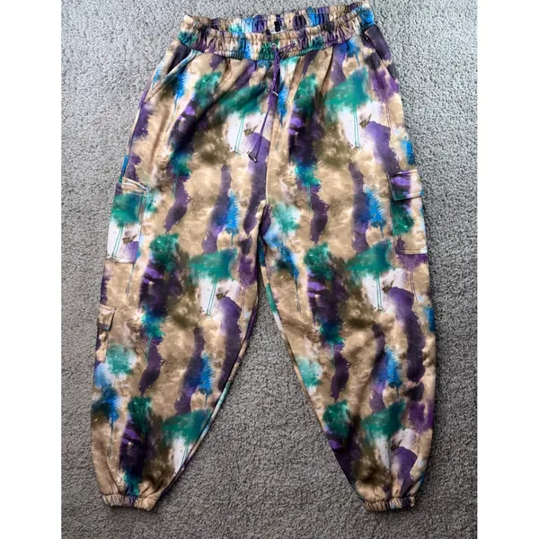 Boohoo Womens Abstract Tie Dye Tracksuit Set Cargo Sweatshirt Joggers Purple L - Image 4
