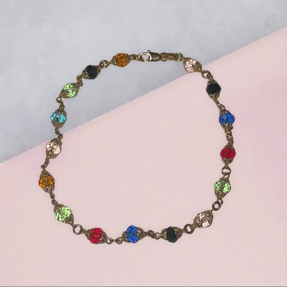 Vintage multicolor glass bead anklet - Image 2