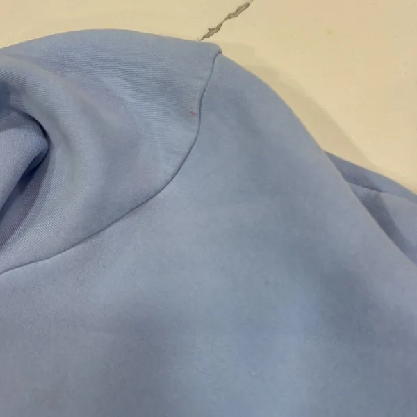 Pink Palm Puff Hoodie Womens Size Small 'Everything Comes In Waves' Blue - Image 7