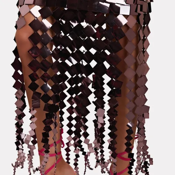 New JONATHAN SIMKHAI Lucee Paillette-Embellished High-Waisted Skirt in Chocolate - Image 10