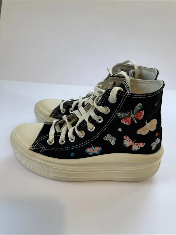 Converse Black High-Top All Star Sneakers with Butterfly Embroidery - Image 9