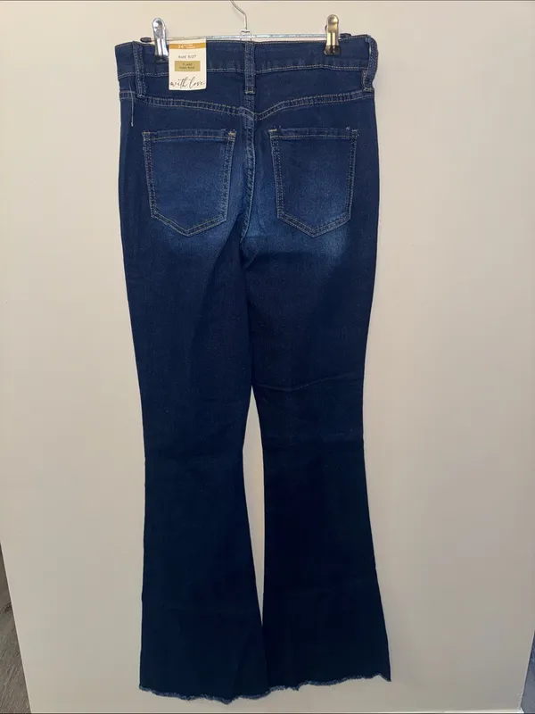 YMI Dark Blue Flare Jeans with Subtle Knee Distress - Image 2