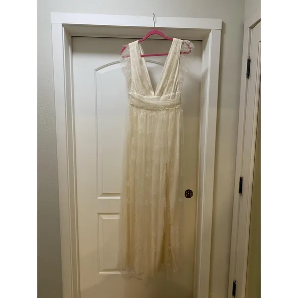 Altar'd State Elina Dress Womens Medium White Glitter Tulle Maxi Formal Gown - Image 2