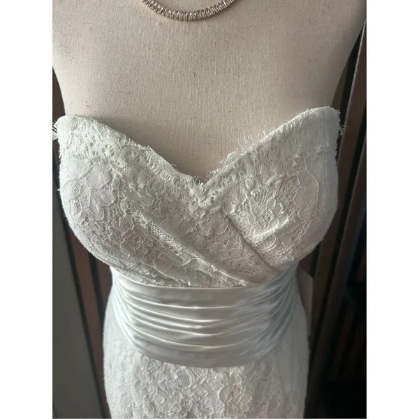 KNT LTD Wedding Short Mini Dress sz 6 Ivory lace Strapless Sheath - Image 2