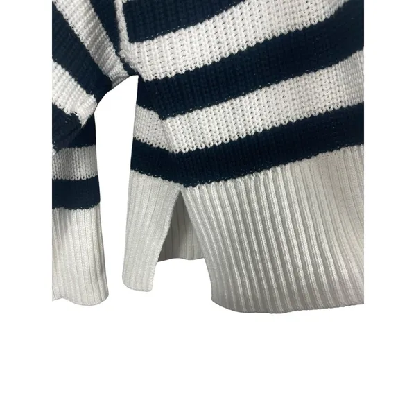 Quince Organic Cotton Striped Turtleneck Sweater Ivory Black Oversized XL - Image 3