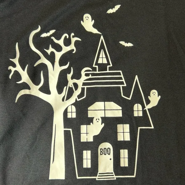 Halloween Top Womens M‎ Black Glow In The Dark Hunted House Feeling Festive NEW - Image 2