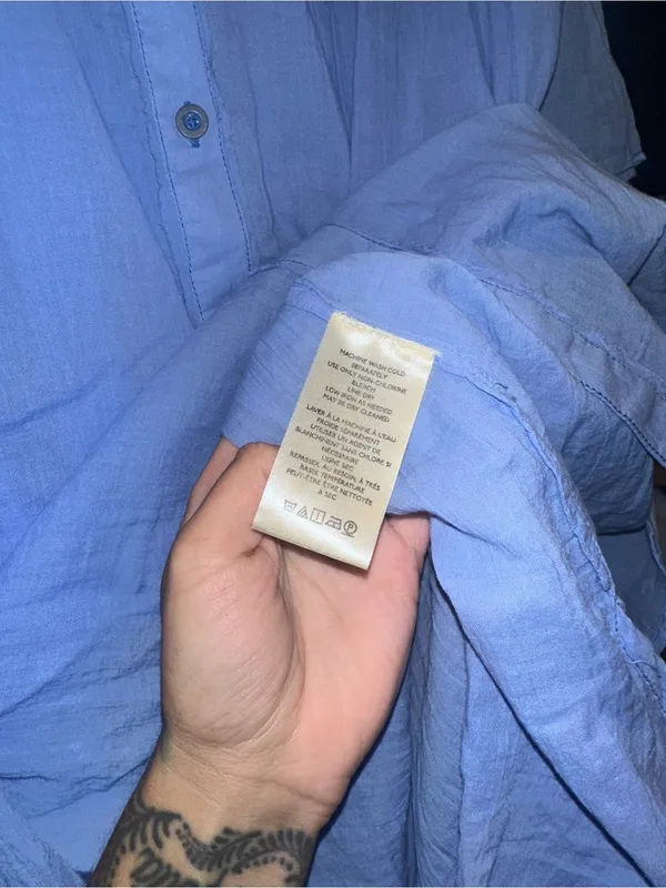 Free People We The Free Float Away Cotton Button-Up Shirt- Blue $78 MSRP - Image 7