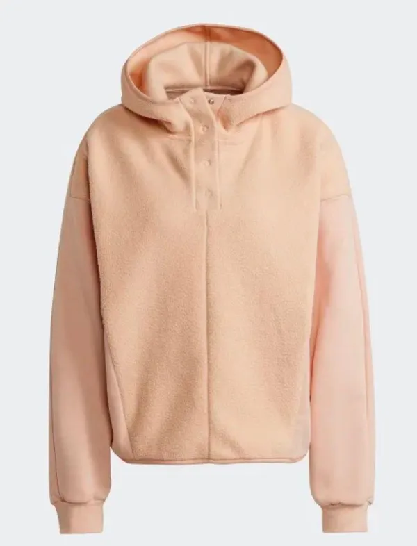 Essentials Golden Logo Sherpa Fleece Hoodie Blush Gold NWT - Image 3