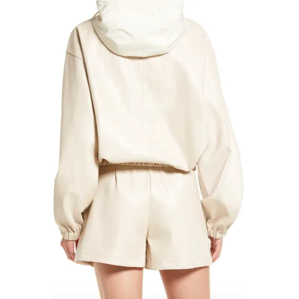 AMYLYNN Womens Darcie Hoodie Vegan Leather‎ Pocket Off White Sz Small - Image 5