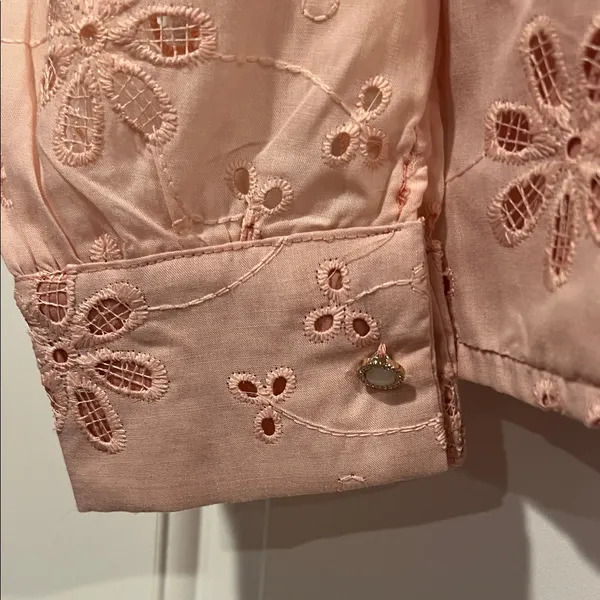Free People Pink Floral Eyelet Blouse‎ medium - Image 3