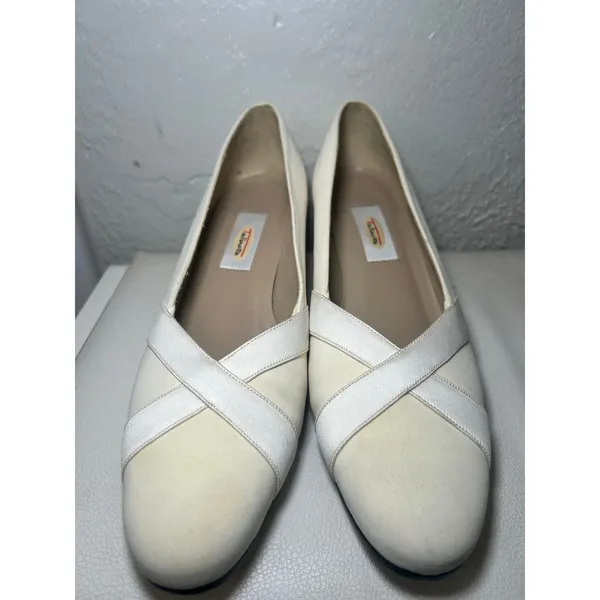 Talbots Block‎ 1.75" Heel Pumps Criss Cross Straps Classic Shoes 7.5N Cream - Image 2