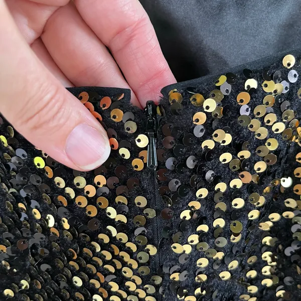 Milly Elle Gold Sequin Feather Hem Party Dress Size 4 - Image 7