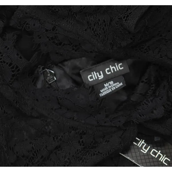 City Chic Womens Trendy Plus Size High-Low Keyhole Belted Lace Dress Black 18W - Image 5