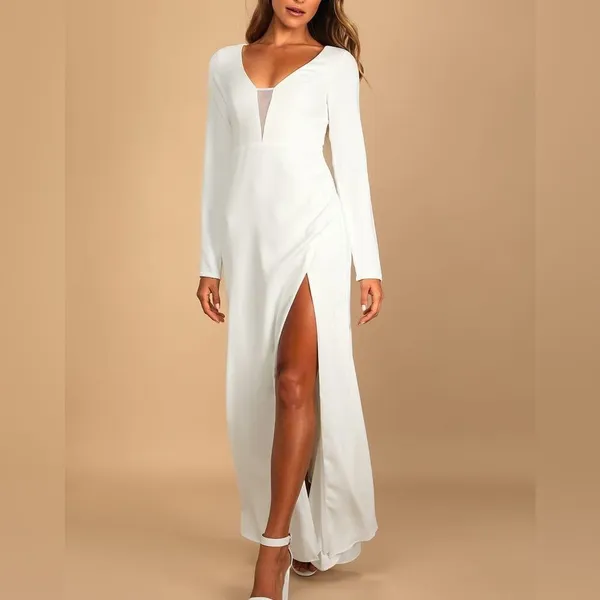 Lulus Romance for the Ages White Long Sleeve Maxi Dress - Image 4