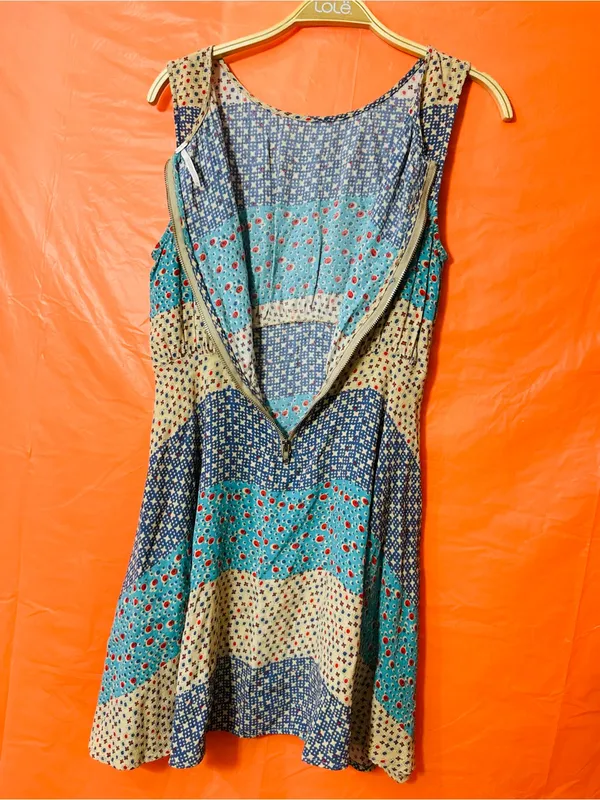 Free People Sleeveless Patchwork Floral Sundress in Navy, Teal & Tan - Image 4