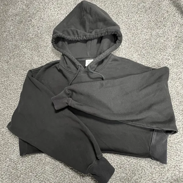 TNA‎ Aritzia Airyaf Women Fleece Crop Hoodie Black Size 2 XS Boxy Sweatshirt - Image 11