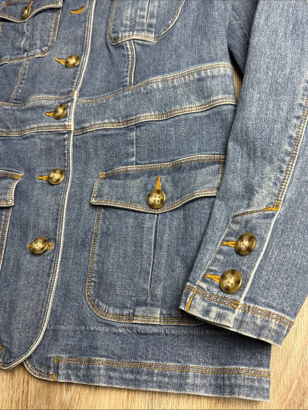 L.L. Bean Blue Denim Safari Utility Jacket Size Medium - Image 6