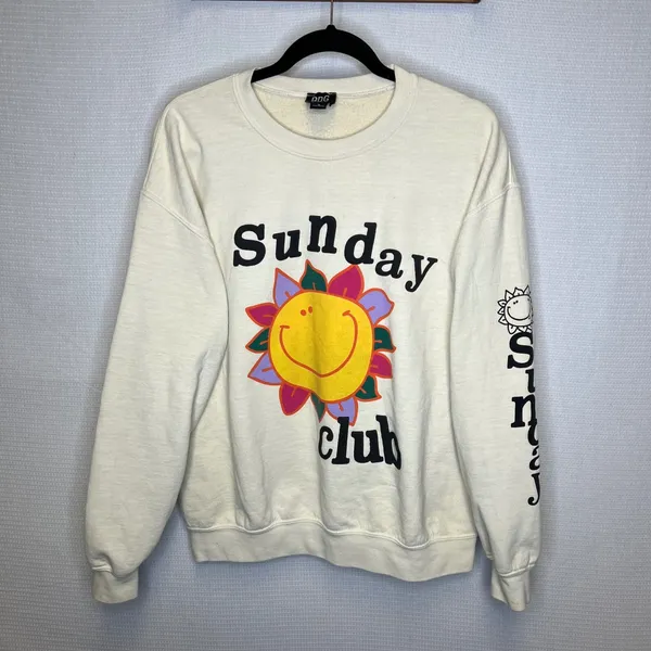 BDG Urban Outfitters Sunday Club Smiley Sun Graphic Sweatshirt Cream Women Small - Image 2