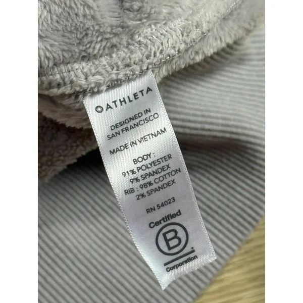 EUC ATHLETA Jacket Womens Gray Velour Triumph Double Cozy Gray Hoodie size M - Image 9