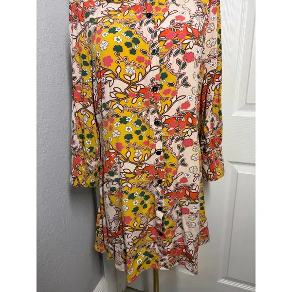 Natural Life Floral Botanical Boho Shirt Mini Dress Hippie Artsy Sz Medium - Image 3