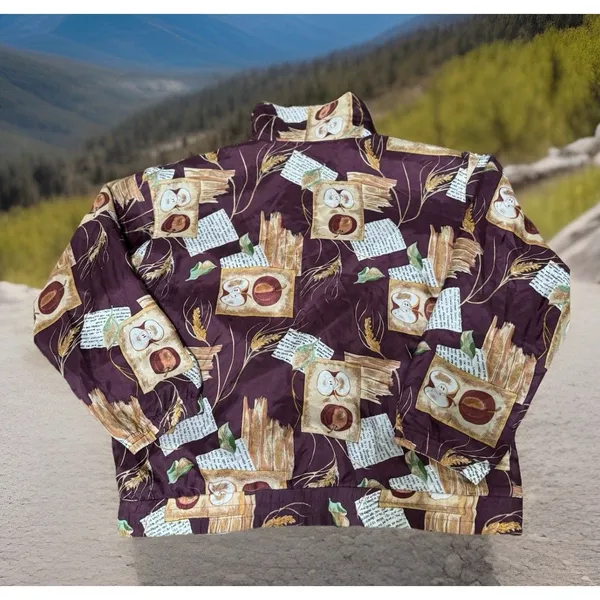 Y2K EVR 100% Silk Women’s Sz S Fruit Botanical Bomber‎ Jacket Floral DIV ROUSS - Image 3