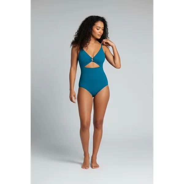 Time and Tru Womens Swimsuit Size M Blue One Piece O-Ring Cutout V-Neck Summer - Image 4