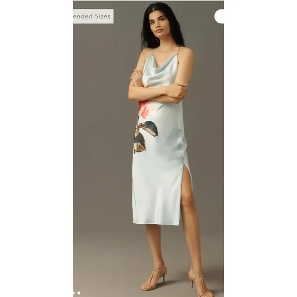 Anthropologie Maeve Silky Slip Midi Dress Sz L Light Blue Gala Prom Wedding NEW - Image 2