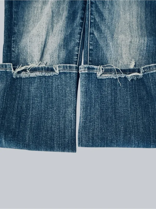 Risen Jeans Women’s 9/29 Mid Rise Distressed Bootcut Jeans Raw Hem Stretch Denim - Image 14