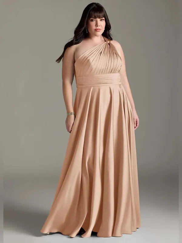 Azazie Charlize Stretch English Rose A-Line One Shoulder Stretch Satin Dress - Image 2