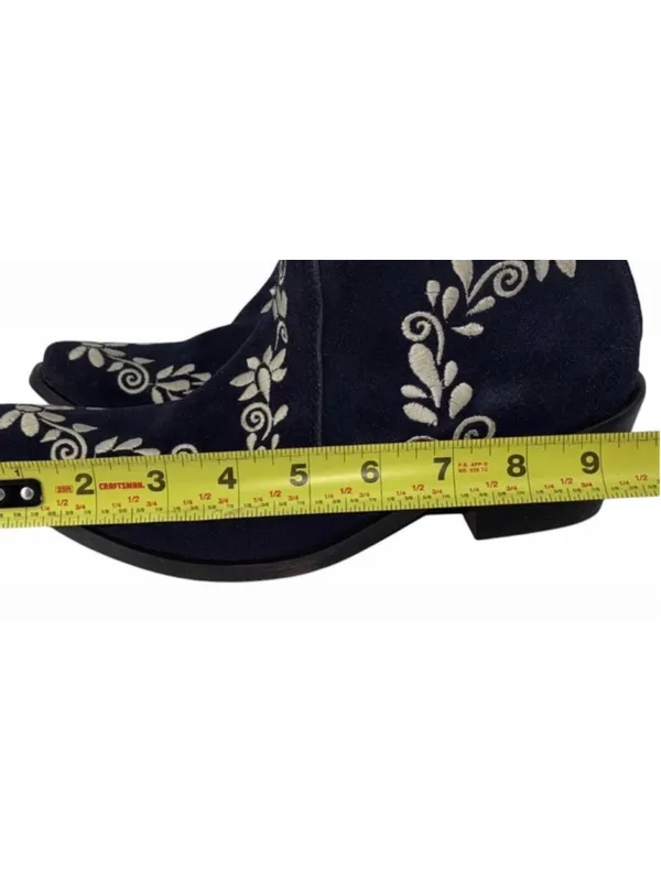 Women's Agave Sky Western Heeled Boots Navy White Embroidered Size 7 Boho Glam - Image 8