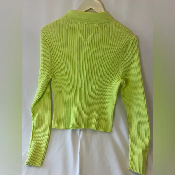 tommy hilfiger sweater XL Lime Green Zip Up Ribbed Top - Image 4