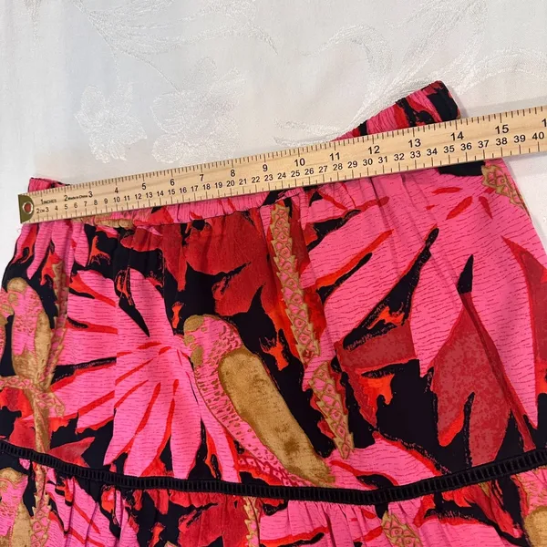 J Crew Size-S-M Tiered Midi‎ Skirt Pink Palm Tropical Print - Image 3