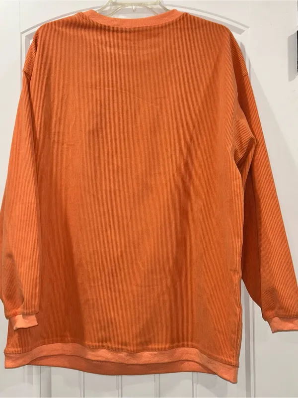 Sequin Pumpkin Corduroy Pullover Sweatshirt - Image 5
