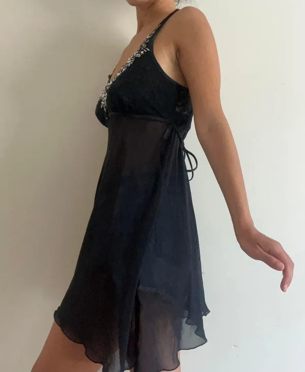 Linea Donatella Black Embellished Y2K Slip Dress Lingerie - Image 4