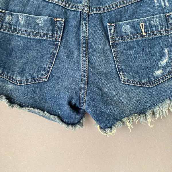 Free People Cowgirl Boho Beachy Distressed Frayed Denim‎ Jean Shorts 26 Blue - Image 2