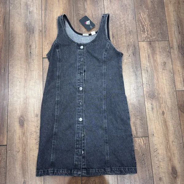 NWT Levi’s Y2K Black Acid Wash Denim Dress Women's Small Button Front Sleeveless - Image 5