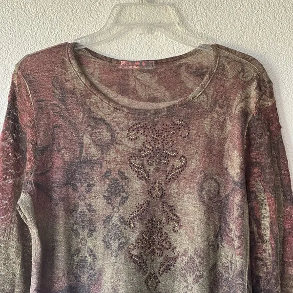 Cactus Boho Women’s Tunic Shirt Scoop Neck Top Flared Hem Flowy Long Sleeve - Image 2