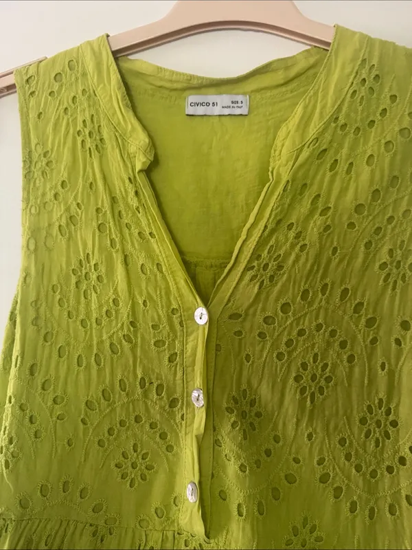 Sleeveless Eyelet Midi Dress in Lime Green - Image 2