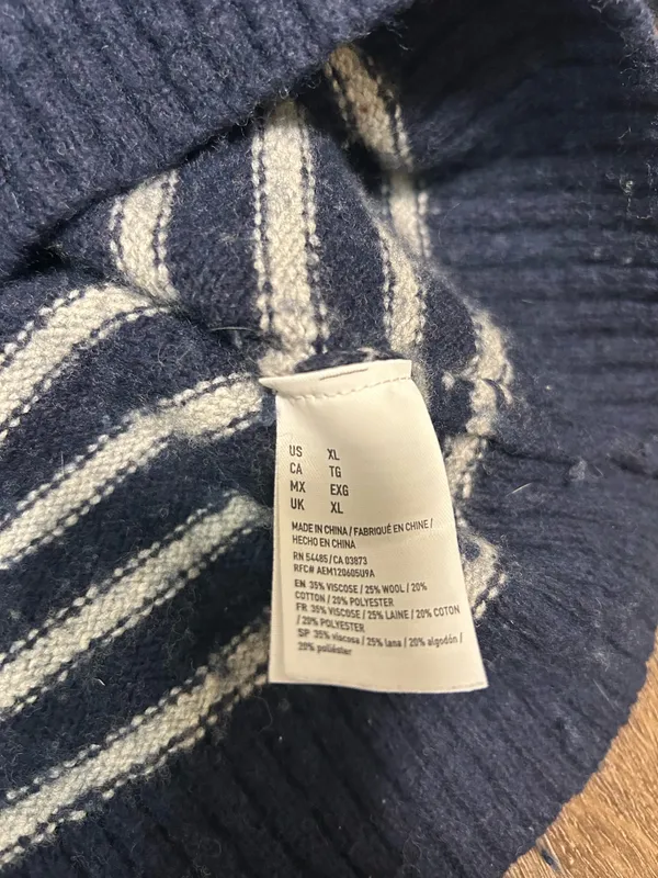 American Eagle Navy Blue Striped 1/4 Zip Sweater - Image 3