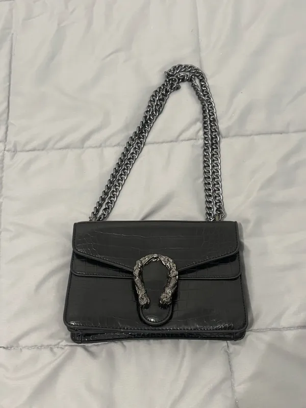 Crocodile Style Crossbody Black Bag - Image 3